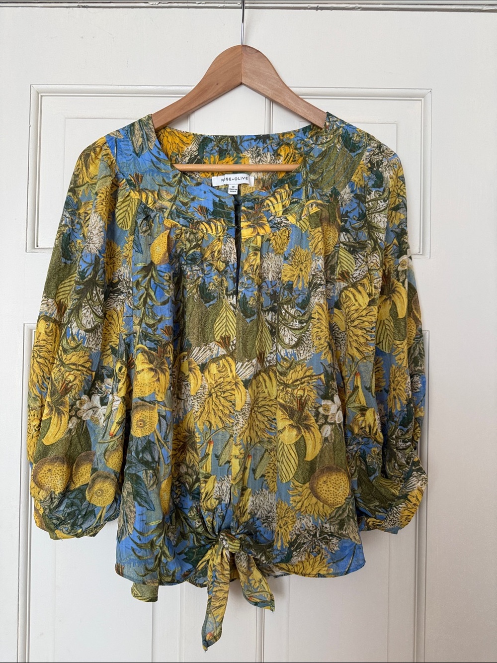 Rose & Olive Blue and Yellow Floral Tie-Front Blouse